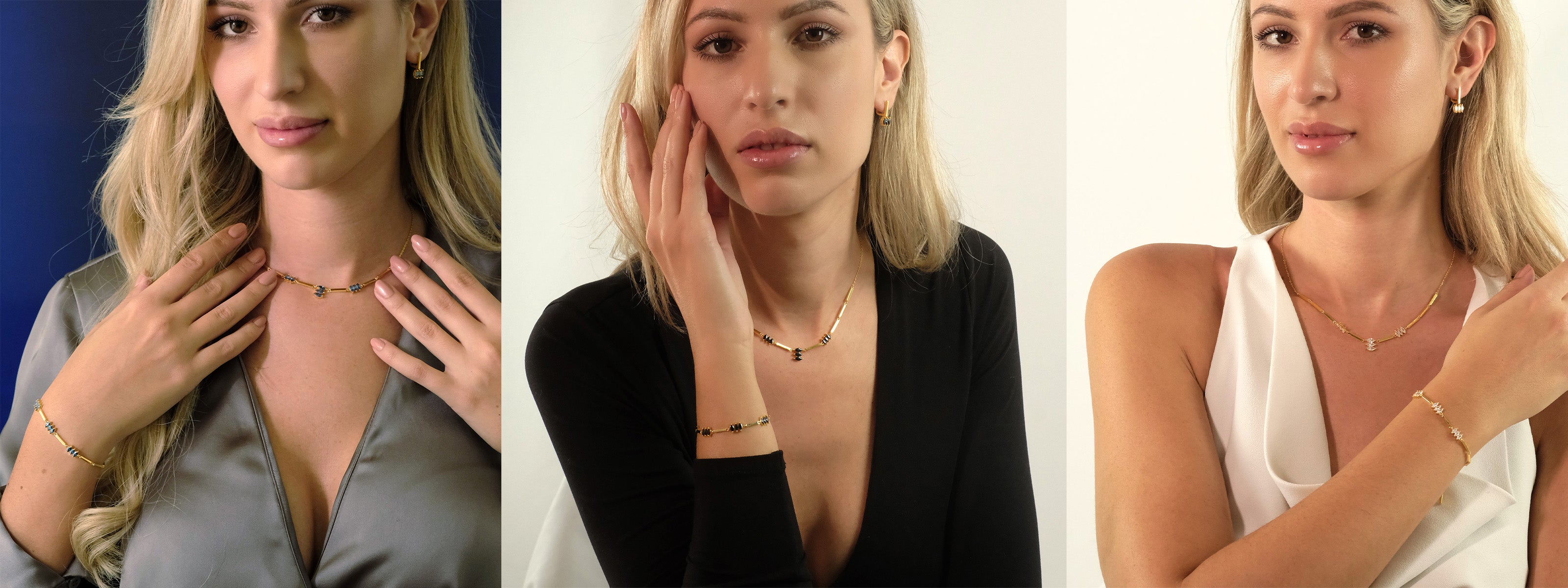 3 Models mit Cosytas Moira Set in weiss, schwarz und blau