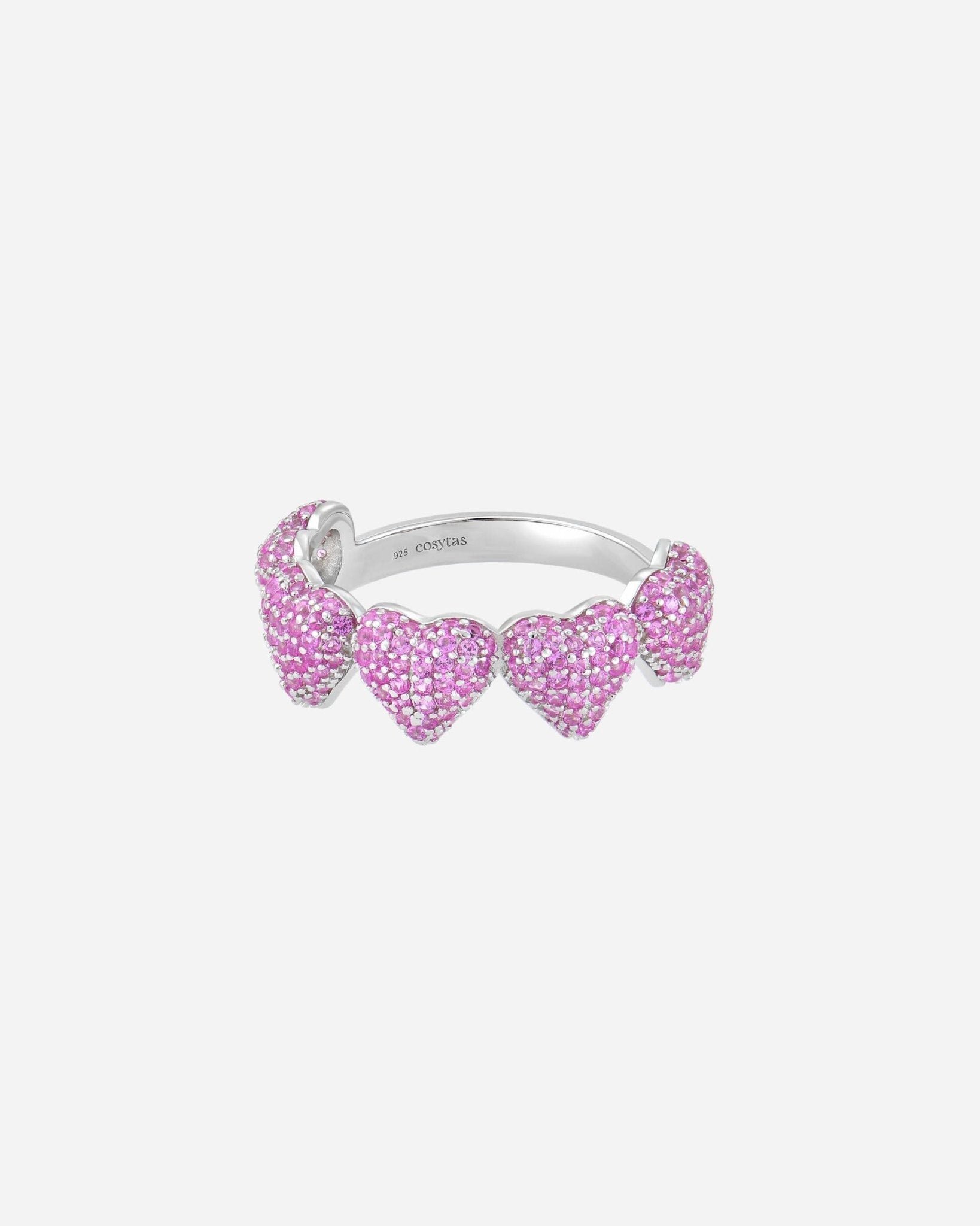 Detail des Ring Cupida Pink aus 925 Sterling Silber, polierte Oberfläche, funkelnde pinke Zirkonia