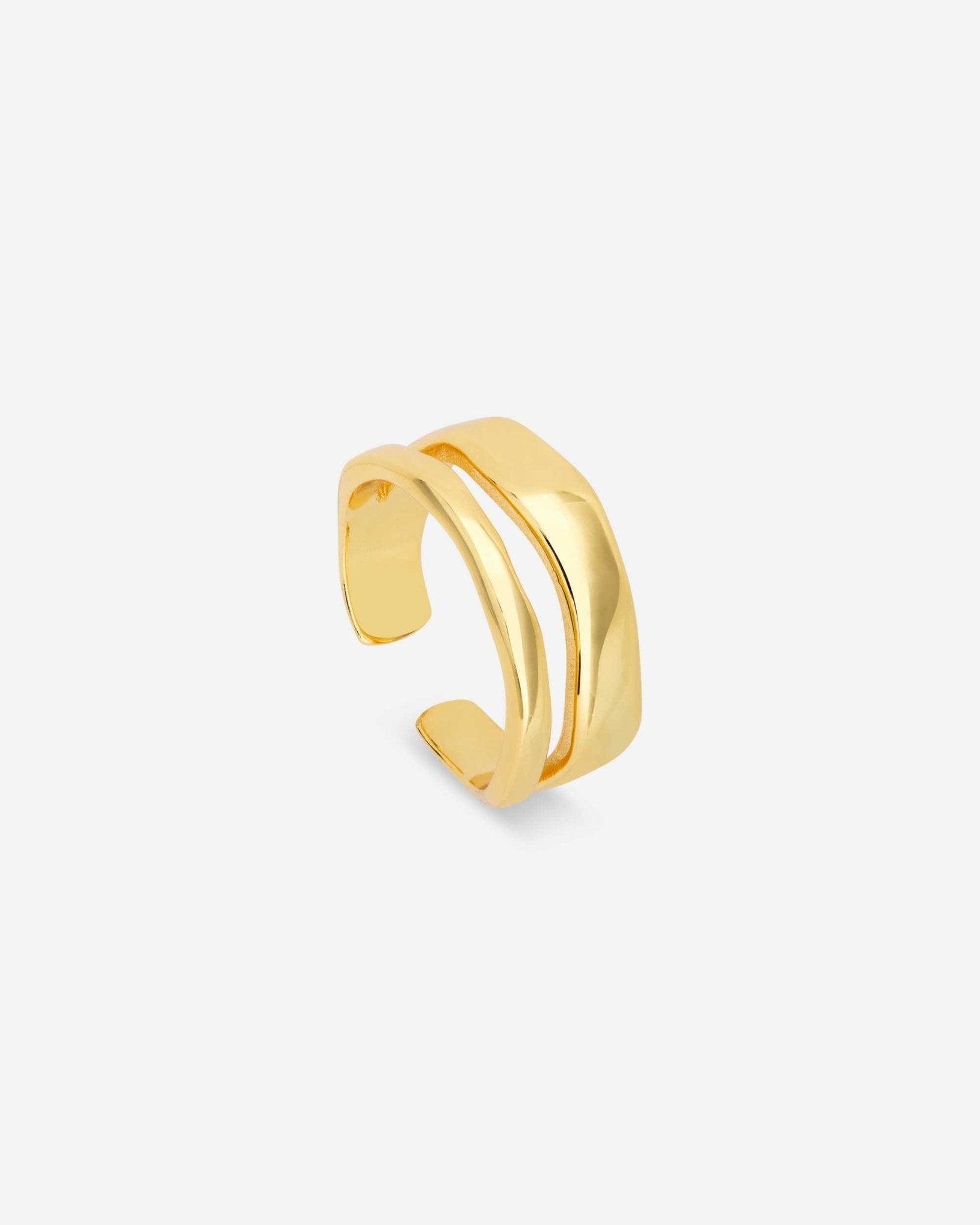 Frontansicht des Cosytas Golden Flowline Rings aus 925er Sterling-Silber, 18k-gold-vergoldet