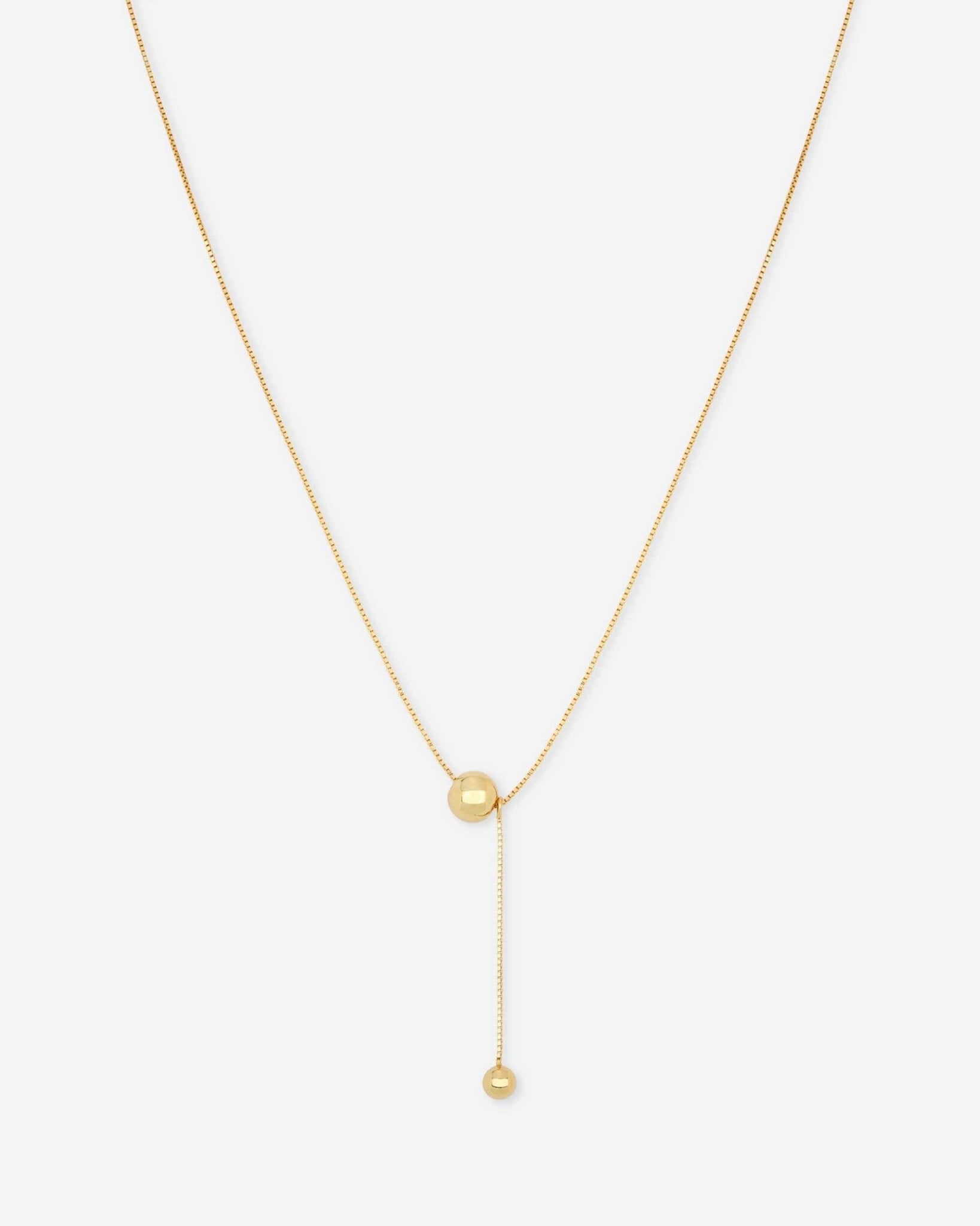 Golden Balance Halskette von Cosytas, Schmuckmarke aus Zürich, 925 Silber, 18k vergoldet, Y-Design mit Kugeln