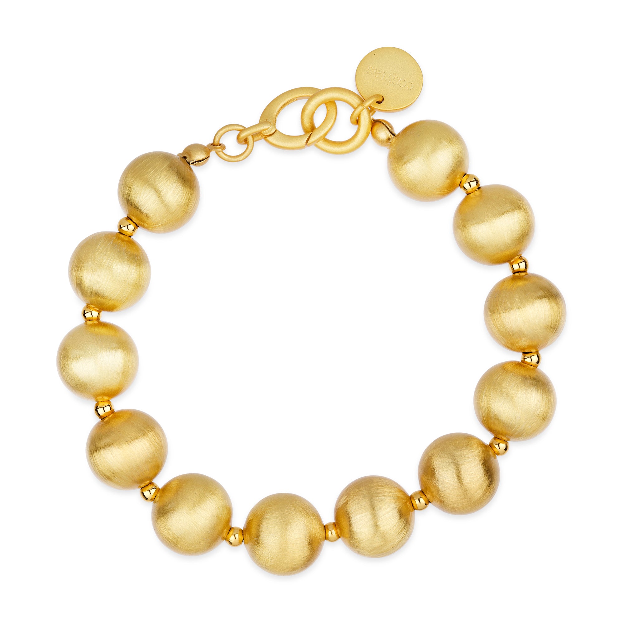 Cosytas Lumina Gold Sphere Armbands mit satinierten, vergoldeten Kugeln und einem eleganten Verschluss