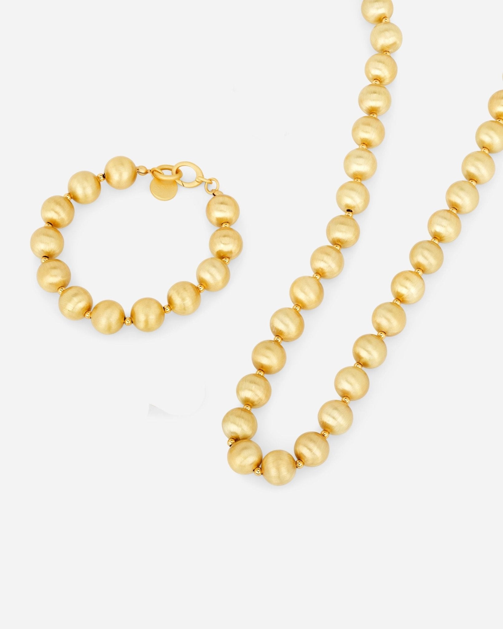 Lumina Gold Sphere Duo Set mit Halskette und Armband aus 18k vergoldeten Kugeln von Cosytas, Schmuckmarke aus Zürich