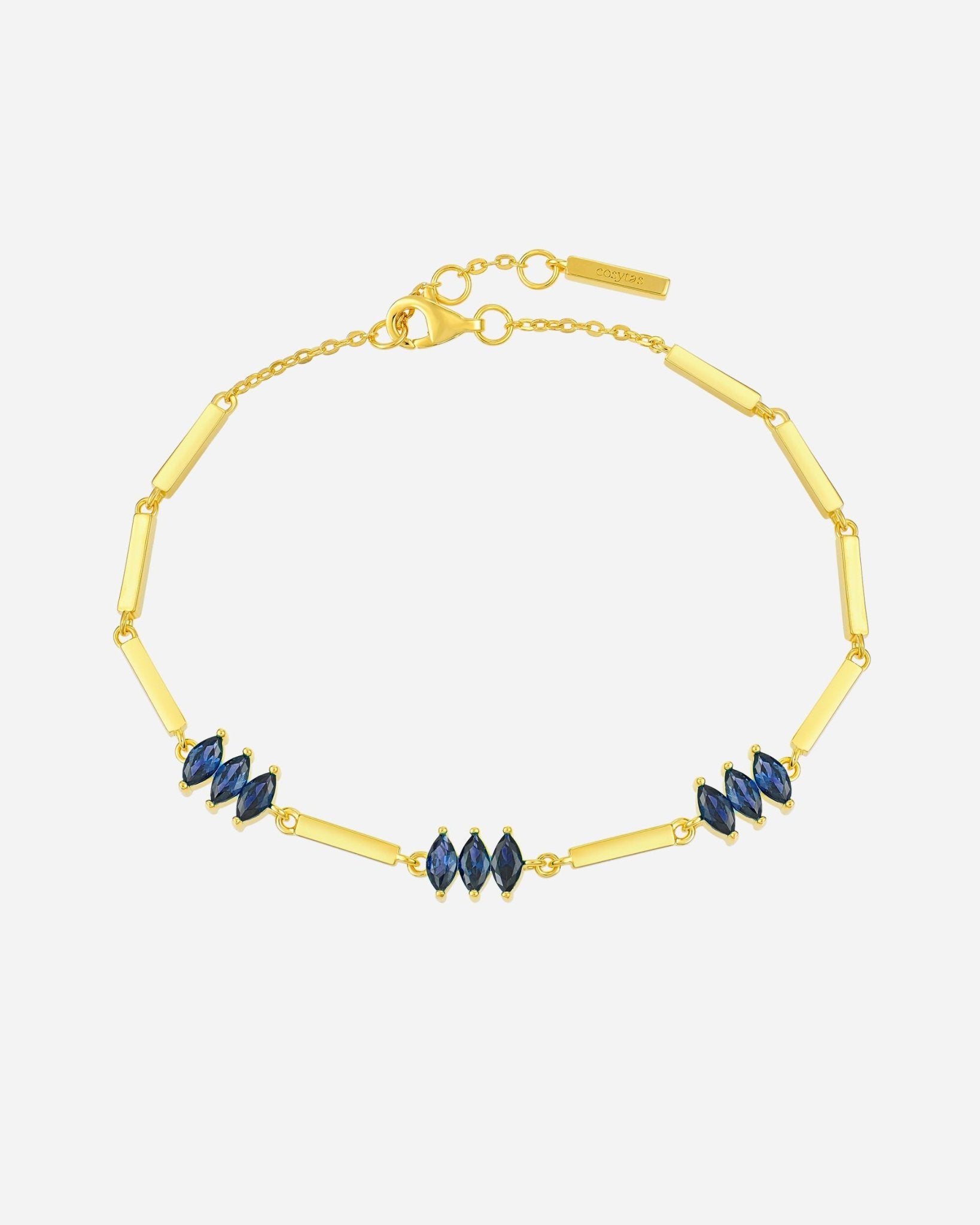Moira Blue Armband aus 925 Sterling Silber mit 18k Gold Vermeil, blaue Zirkonia, feines Design