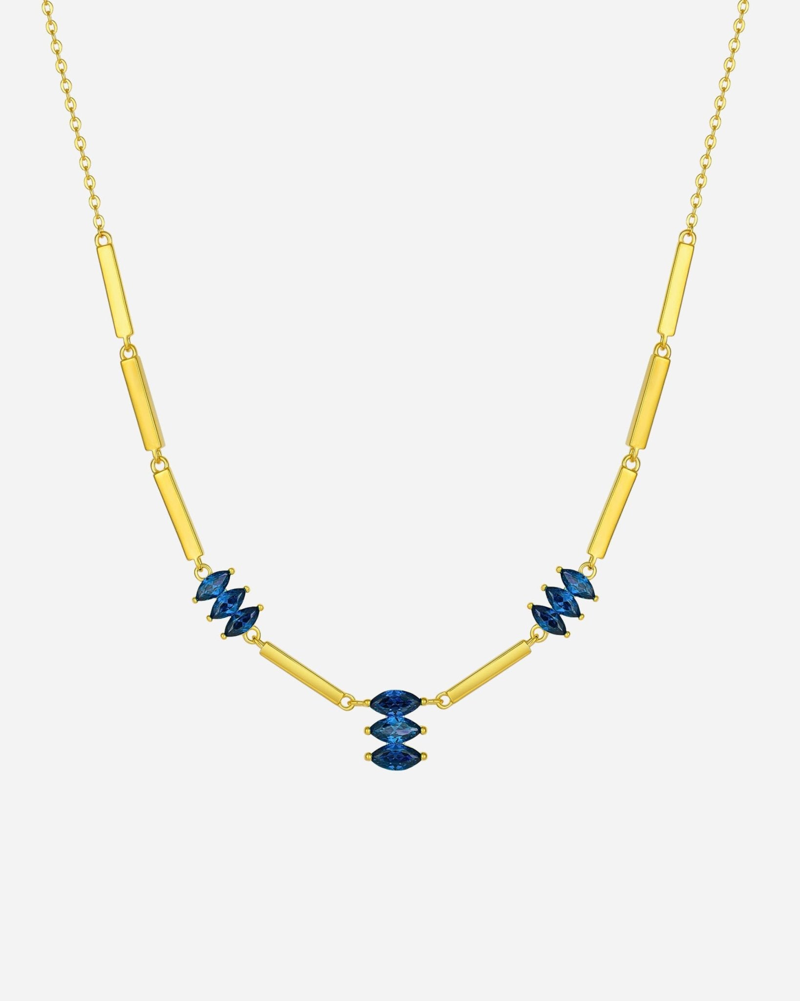 Moira Blue Halskette aus 925 Sterling Silber mit 18k Gold Vermeil, blaue Zirkonia, feine Gliederkette