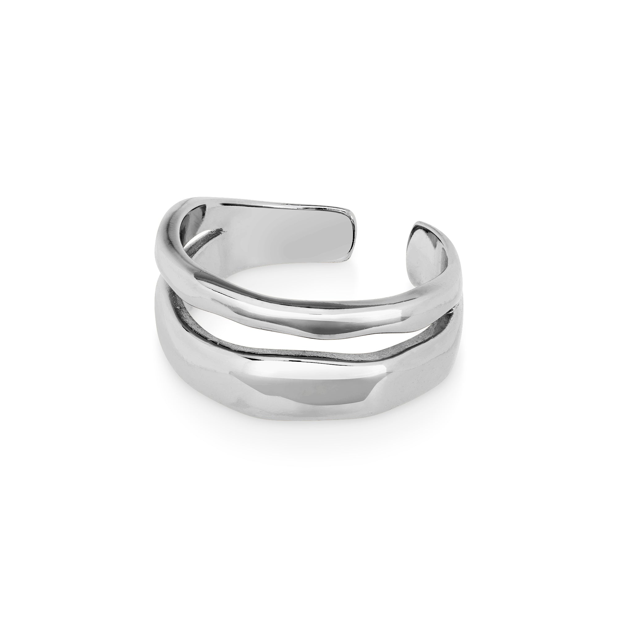 Seitenansicht des Cosytas Silver Flowline Rings aus 925er Sterling-Silber mit offenem, verstellbarem Design