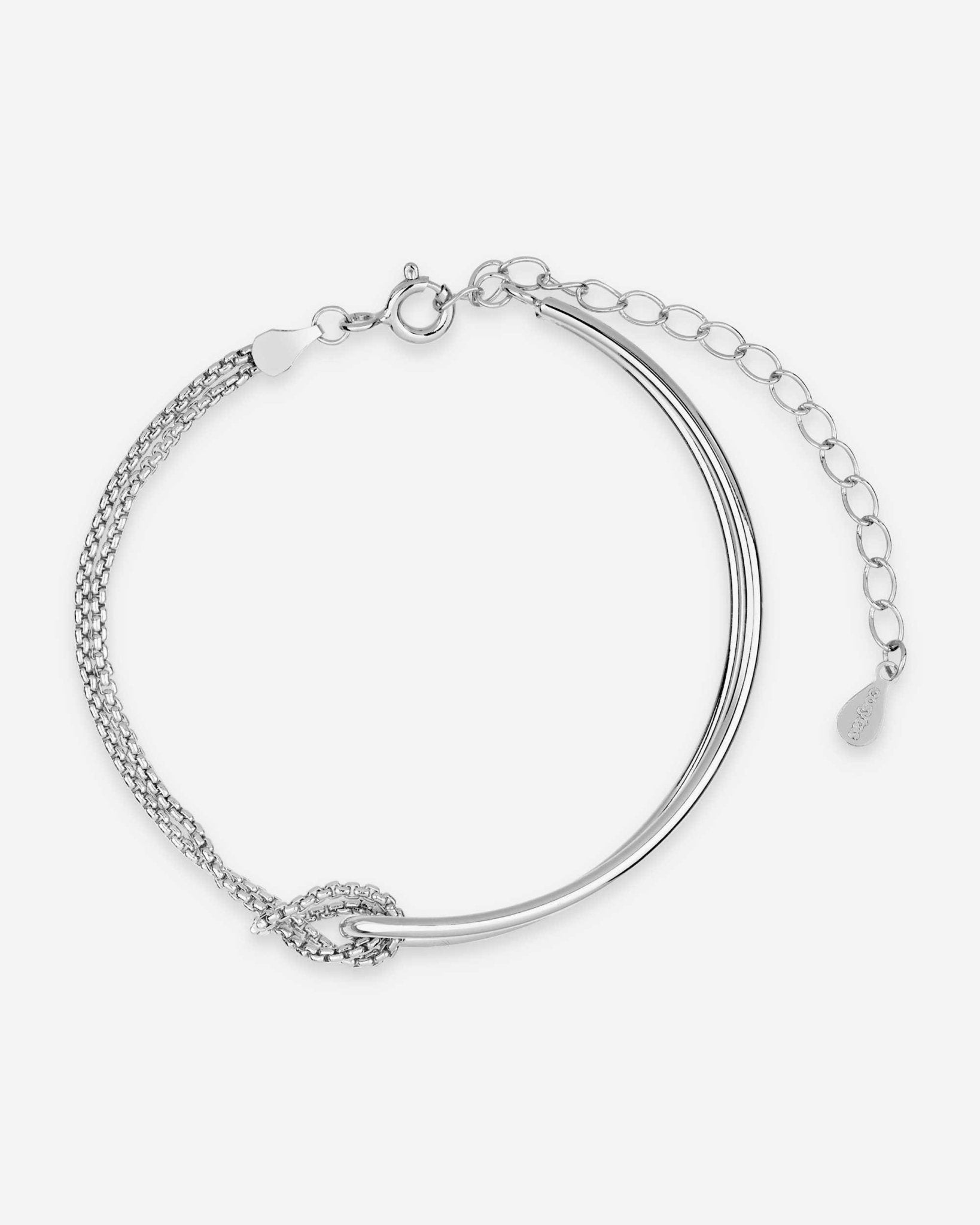 Vorderansicht des Cosytas Silver Harmony Armbands mit elegantem Design aus zwei Bändern und einem filigranen Kettendetail
