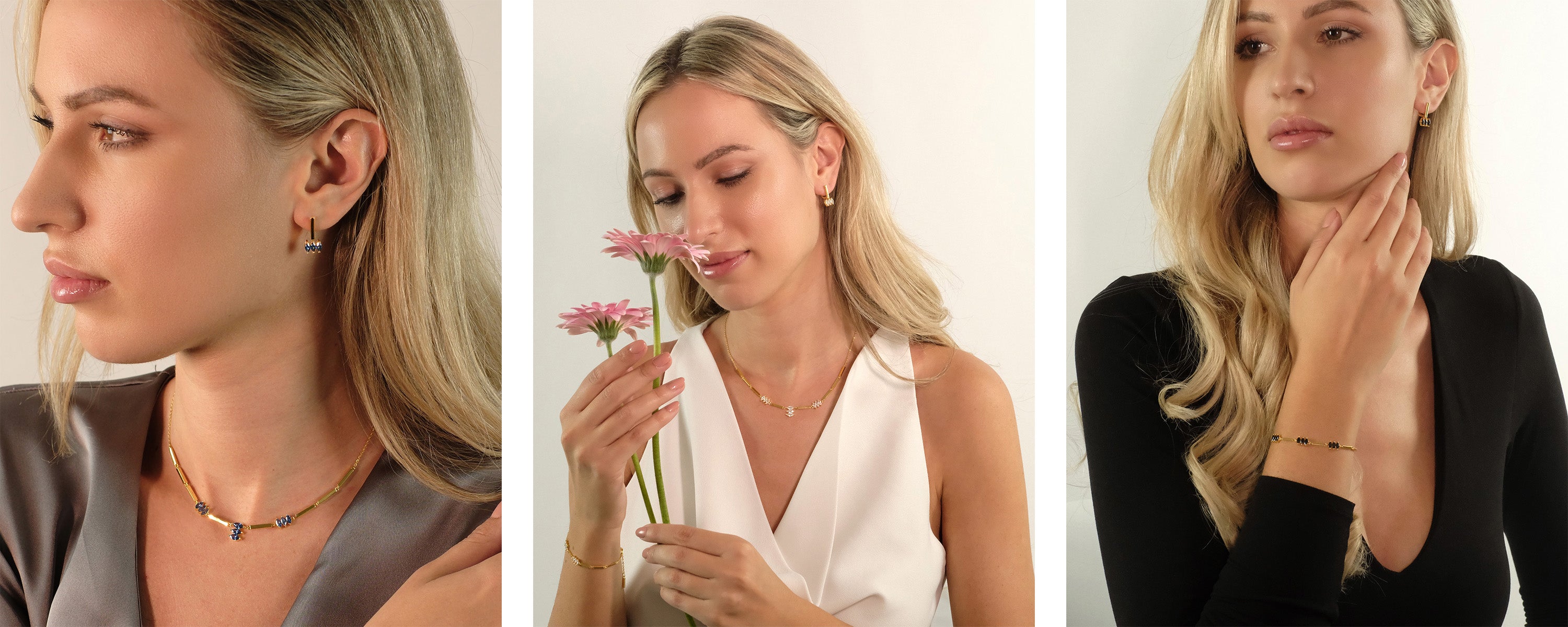 3 Models mit Cosytas Moira Set in blau, weiss und schwarz