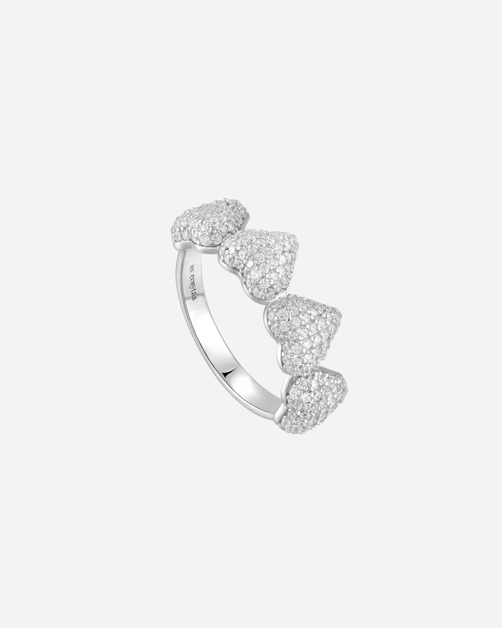 Ring Cupida White aus reinem 925 Sterling Silber, ineinander verschlungene Herzen mit weissen Zirkonia