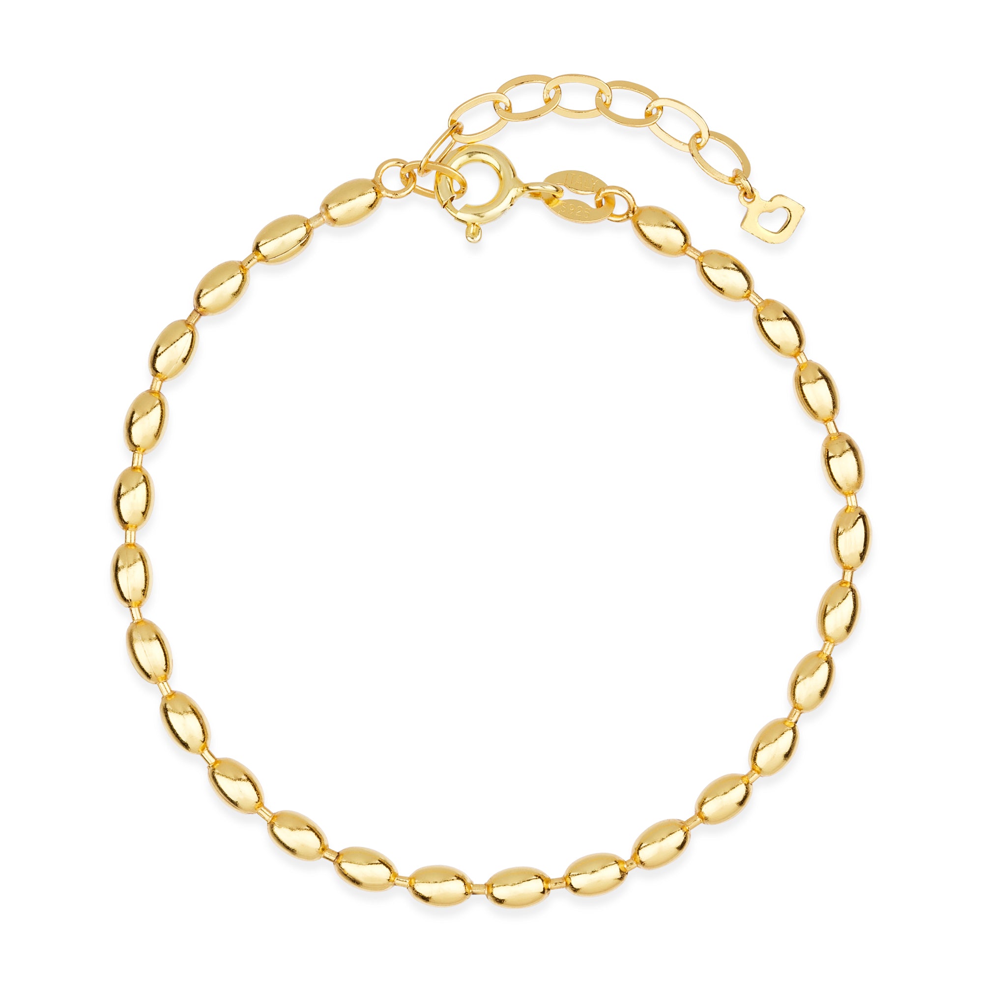 Vollansicht des Golden Drop Armbands von Cosytas, mit einem eleganten Design aus polierten ovalen Gliedern, die nahtlos in eine filigrane Kette übergehen.
