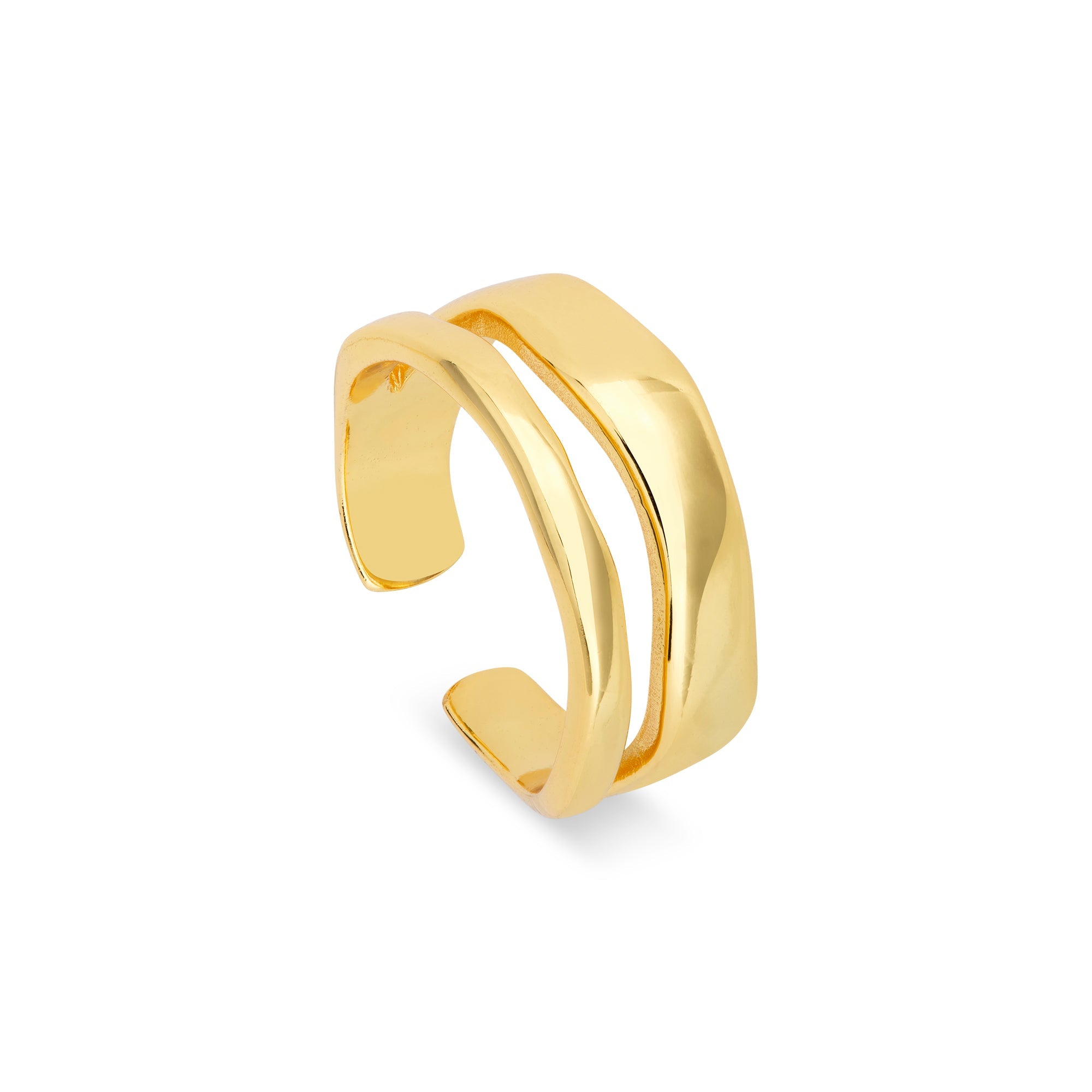 Frontansicht des Cosytas Golden Flowline Rings aus 925er Sterling-Silber, 18k-gold-vergoldet