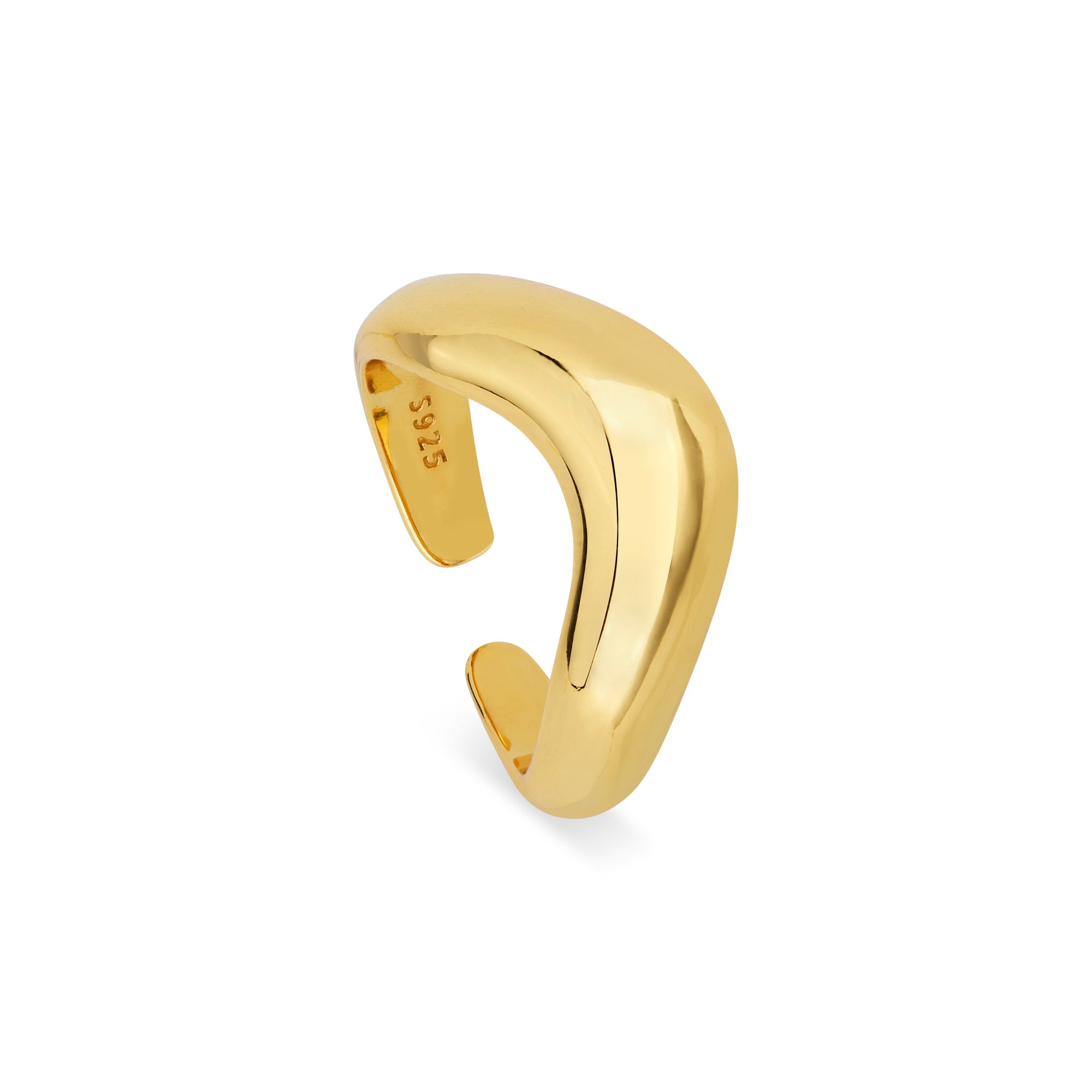 Frontansicht des Cosytas Golden Wave Rings aus 925er Sterling-Silber, 18k-gold-vergoldet