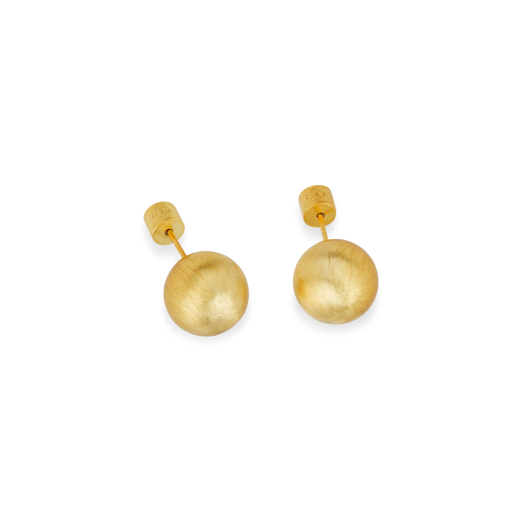 Auffällige Lumina Bold Gold Sphere Ohrringe mit kugelförmigem, gebürstetem Design als moderner Statement-Schmuck