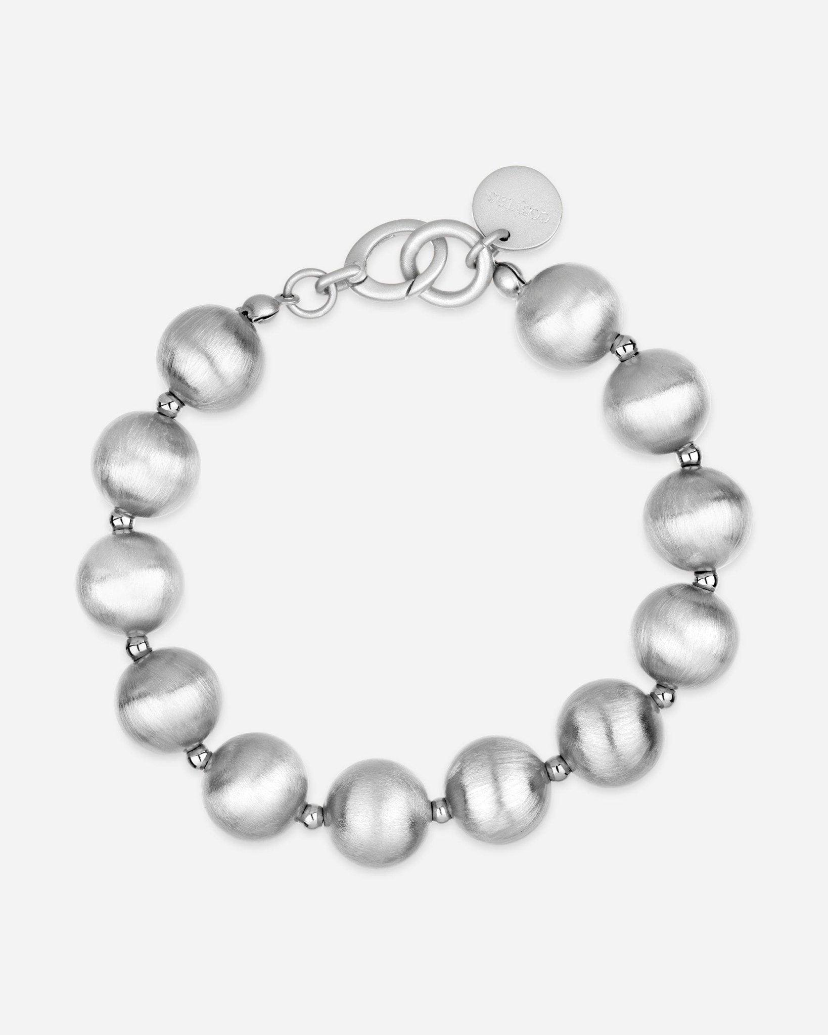 Lumina Silver Sphere Duo Set Cosytas 612 – elegantes Armband aus mattierten Silberkugeln mit Federringverschluss.