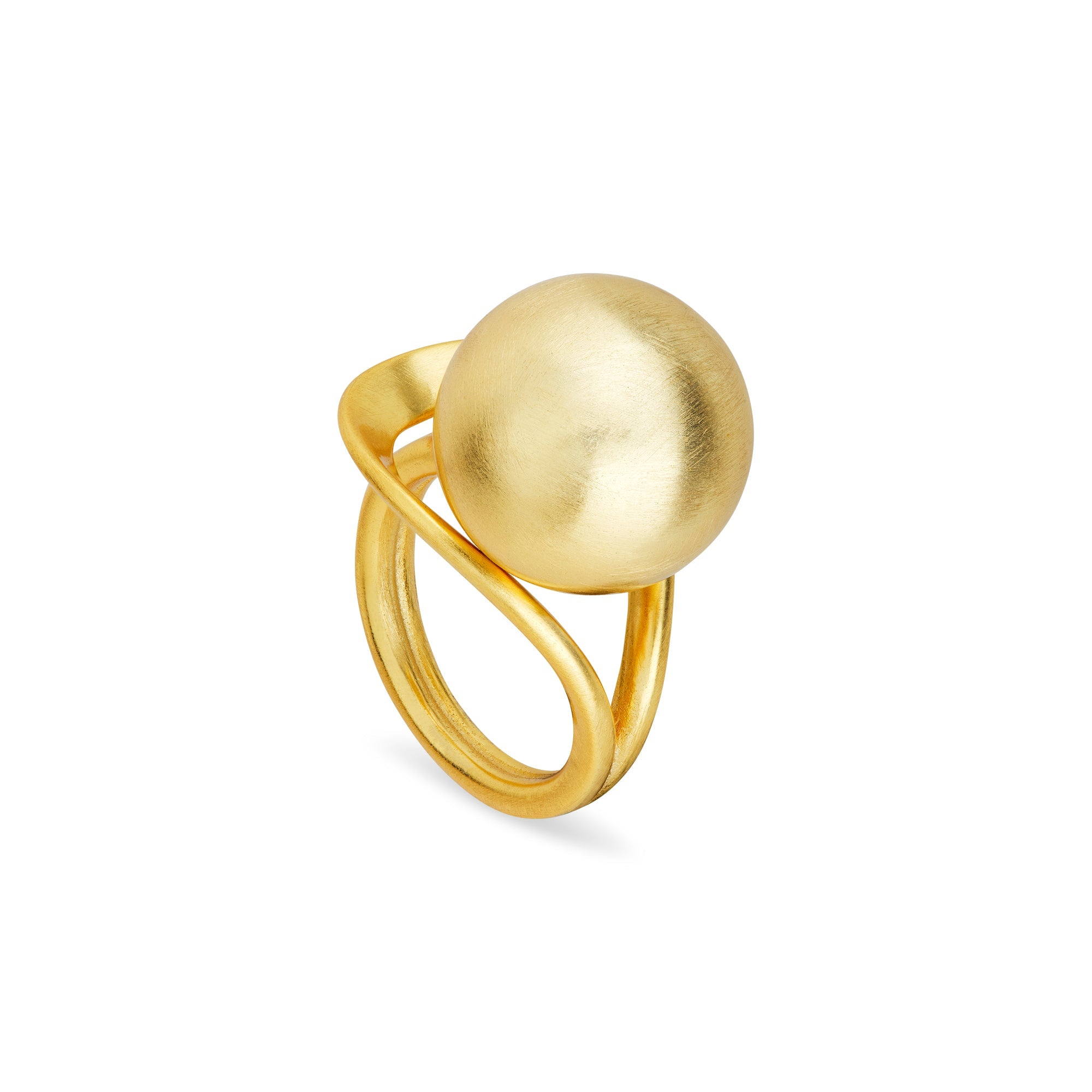 Vorderansicht des Lumina Single Sphere Goldrings von Cosytas  mit 18k Vergoldung
