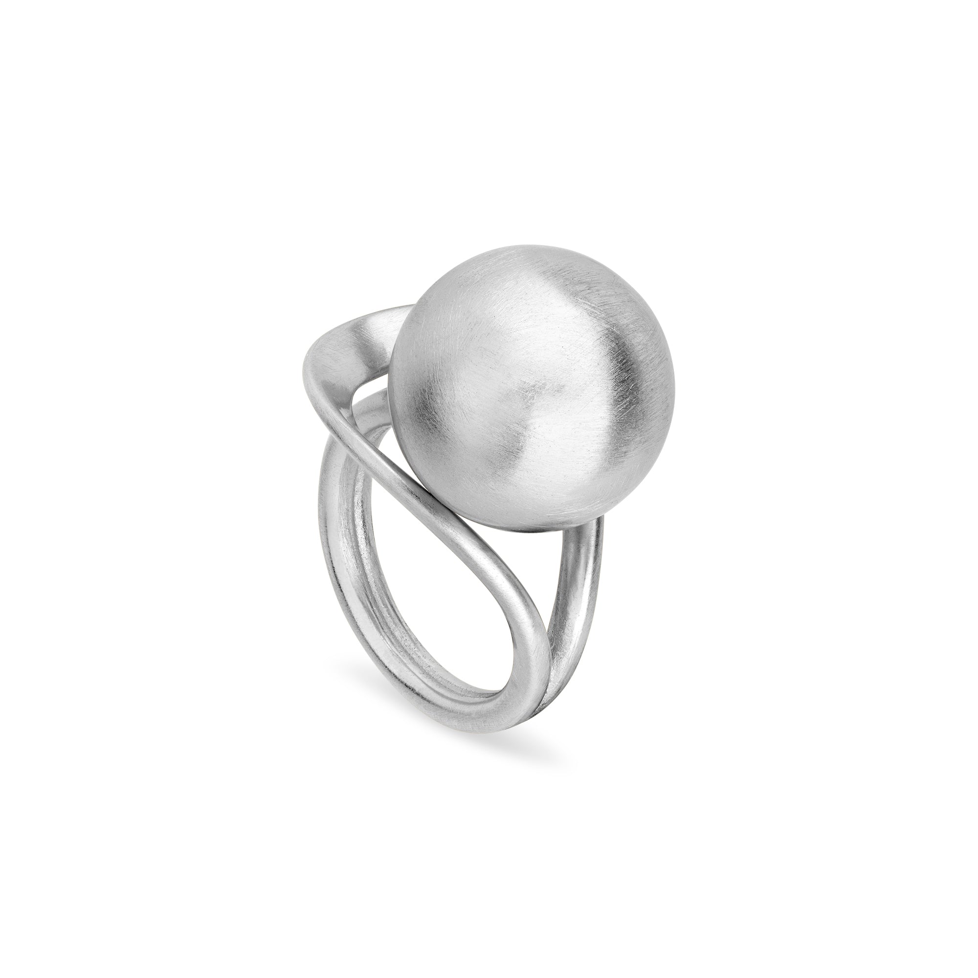 Lumina Single Sphere Ring plattiert mit 925er Sterling-Silber und markanter, mattierter Kugel auf geschwungenem Band