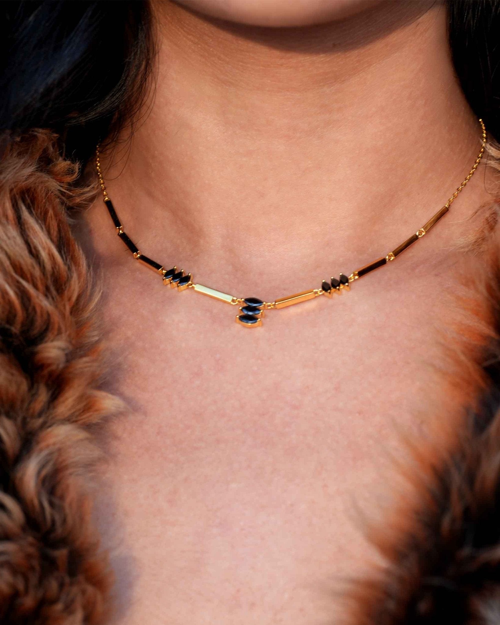 Moira Black Halskette, 18k Gold Vermeil