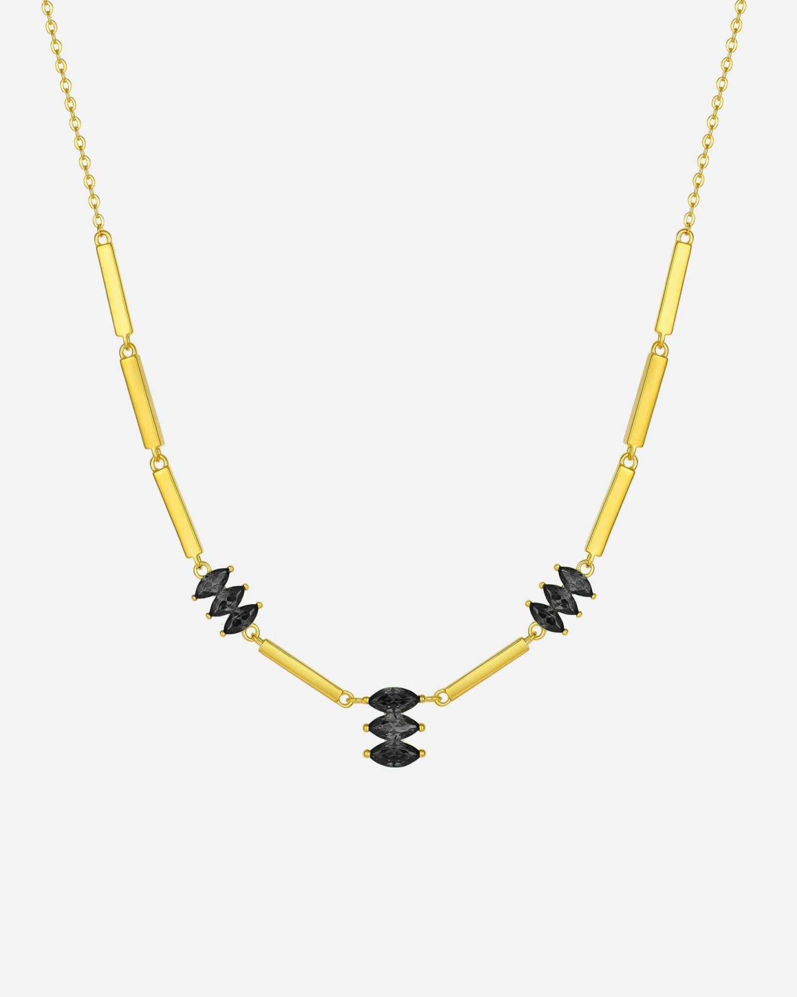 Moira Black Halskette aus 925 Sterling Silber mit 18k Gold Vermeil, schwarze Zirkonia, klare Linien
