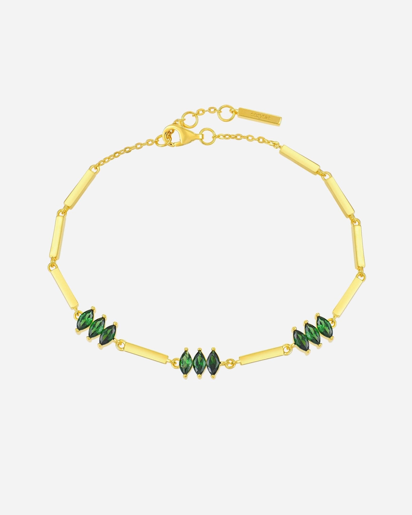 Moira Green Armband aus 925 Sterling Silber mit 18k Gold Vermeil, grüne Zirkonia, feine Gliederstruktur