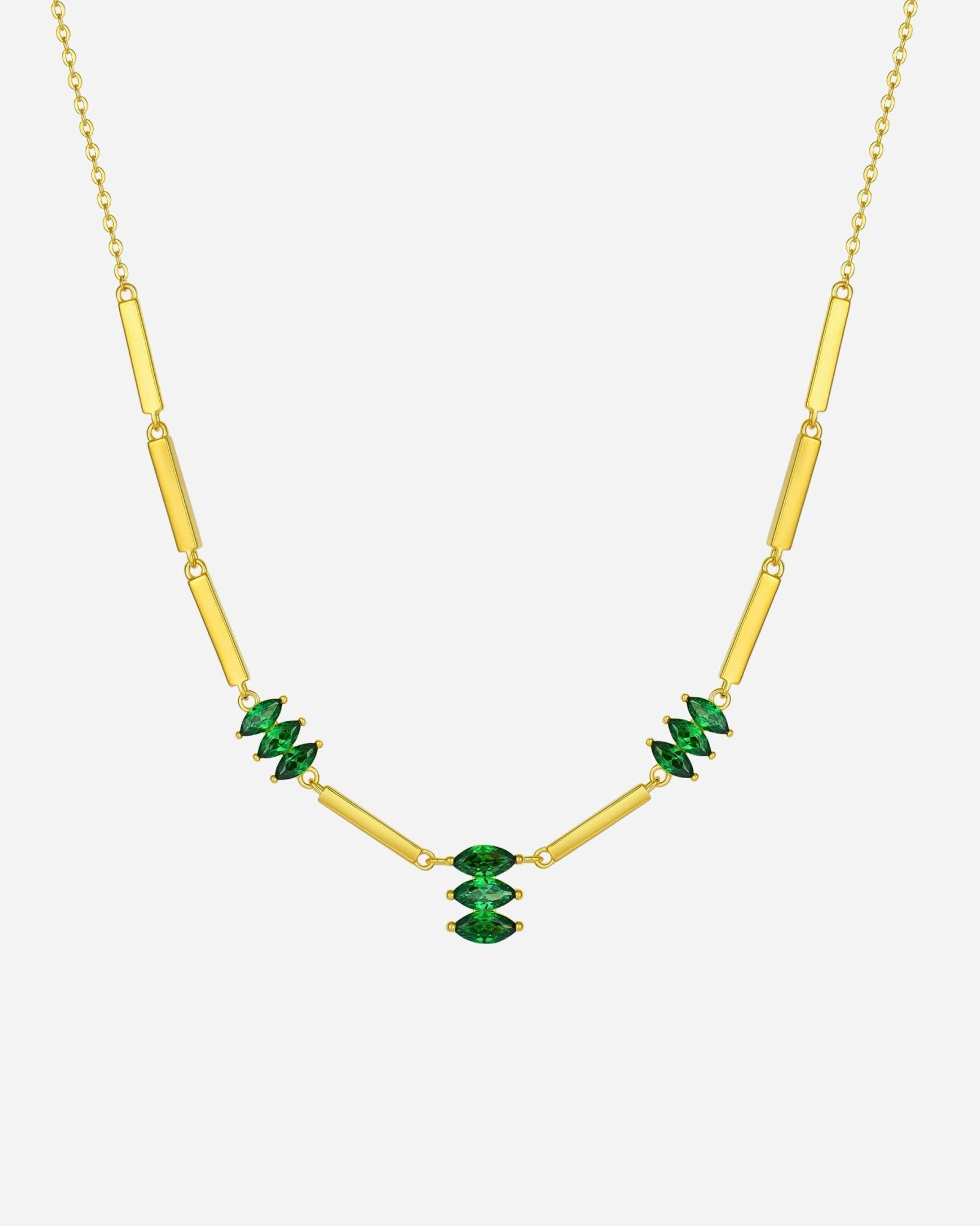 Moira Green Halskette aus 925 Sterling Silber mit 18k Gold Vermeil, grüne Zirkonia, feine Gliederstruktur