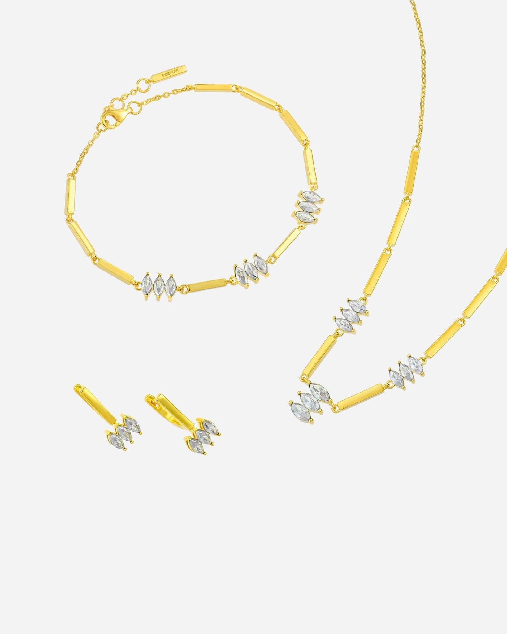 Moira White Set aus 925 Sterling Silber mit 18k Gold Vermeil, weisse Zirkonia, elegantes Ensemble