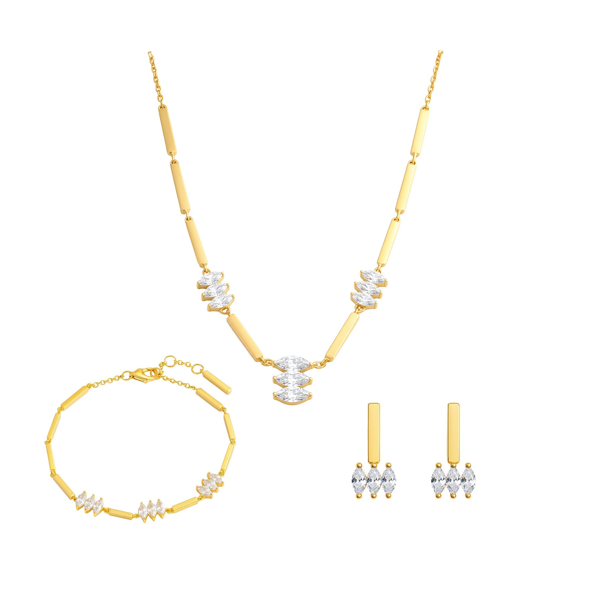 Das Moira White Set von Cosytas aus 18k Gold Vermeil auf 925 Silber mit eleganten weissen Akzenten.