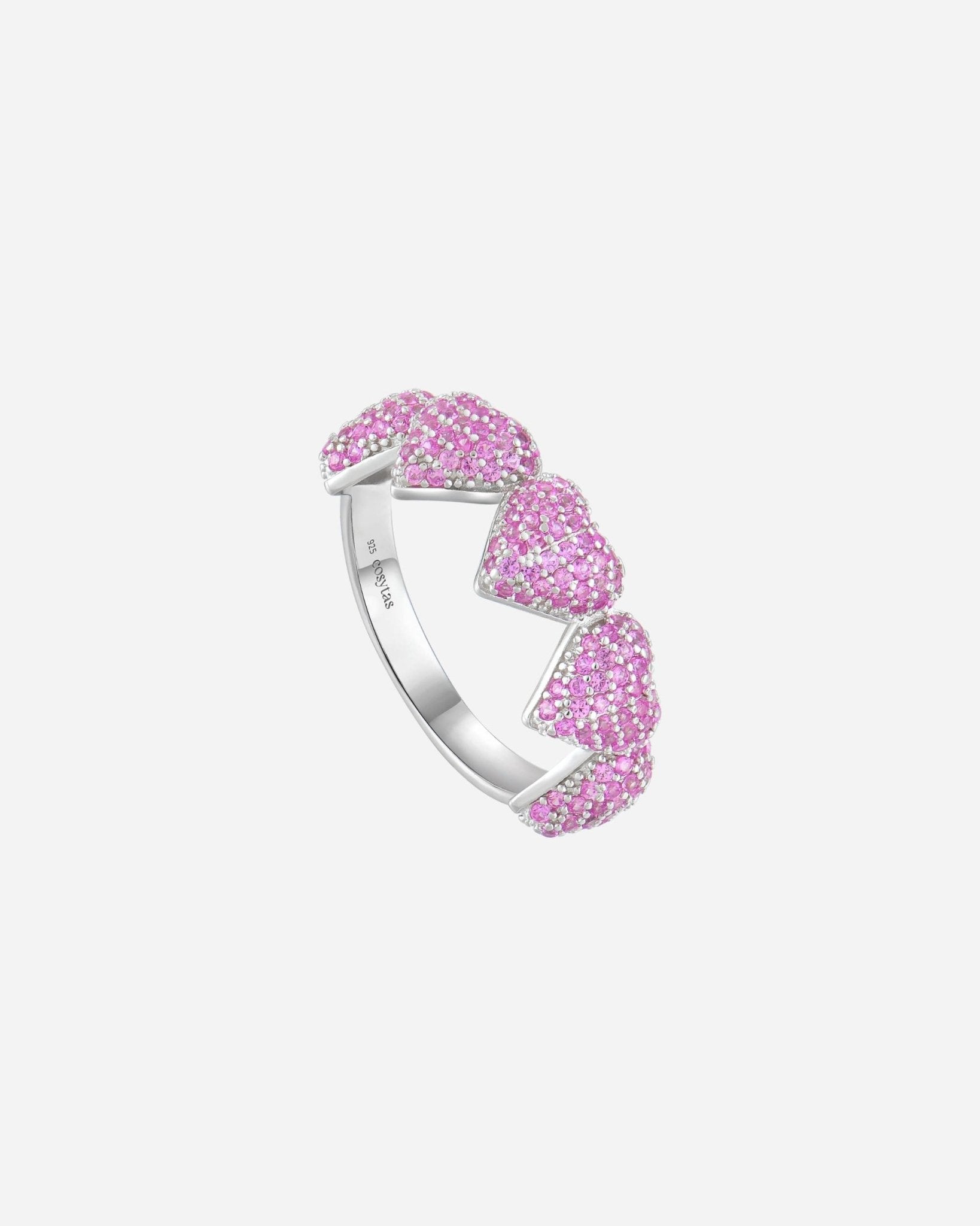 Ring Cupida Pink aus reinem 925 Sterling Silber, ineinander verschlungene Herzen mit rosafarbenen Zirkonia