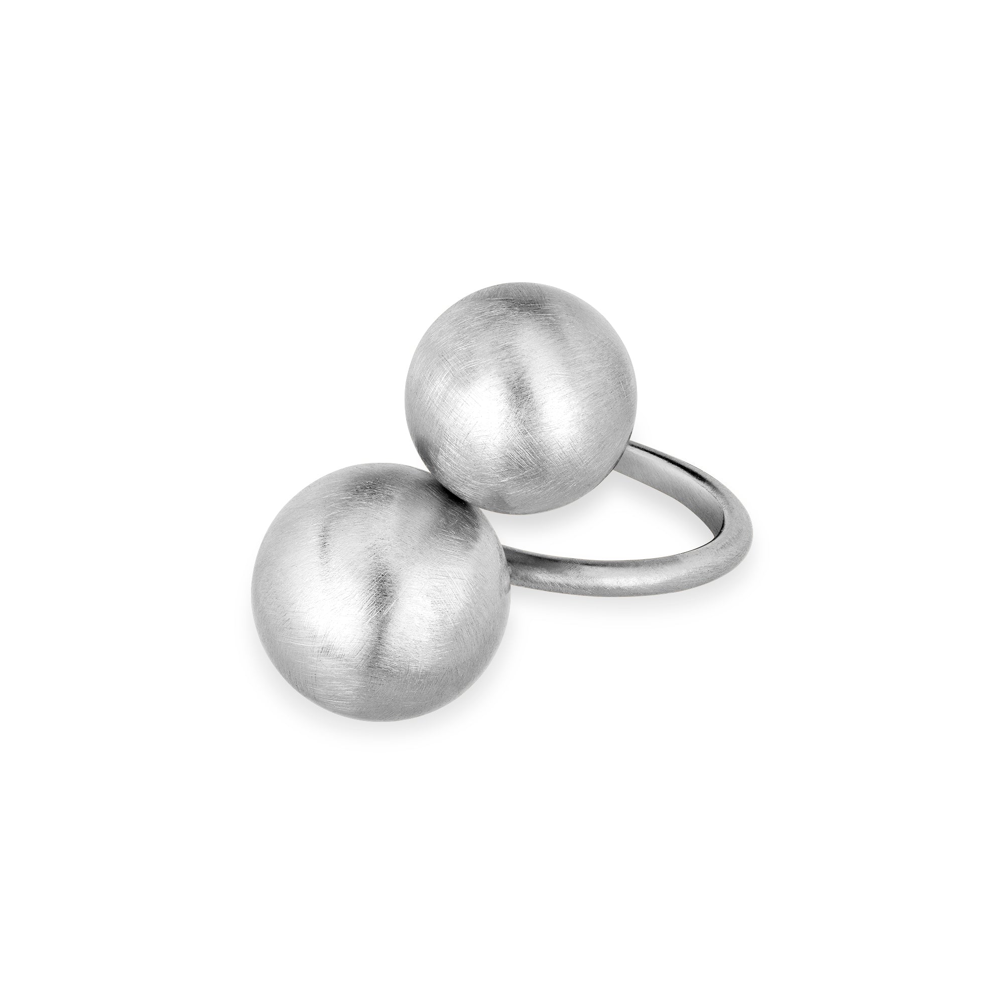Silberring aus 925er Sterling mit zwei mattierten Kugeln als modern-minimalistischer Damenschmuck.