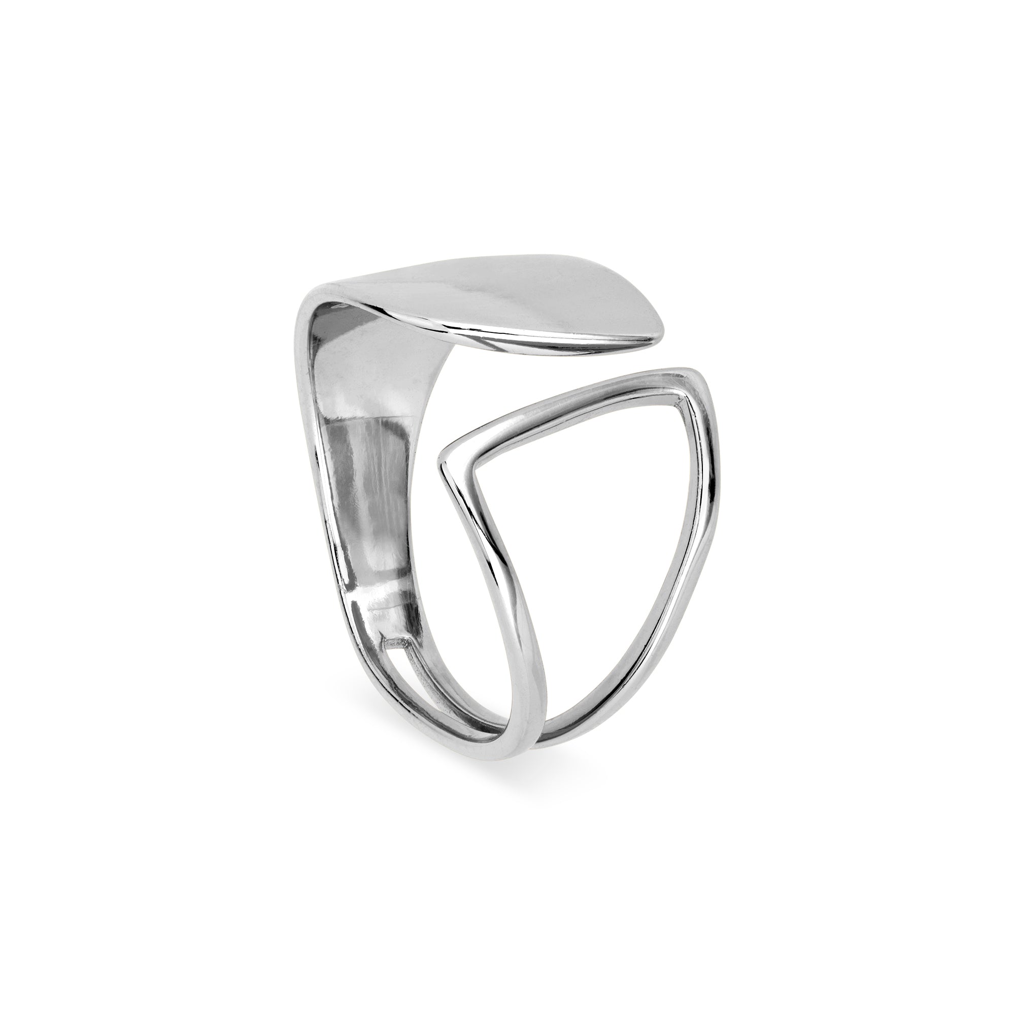 Frontansicht des Cosytas Silver Arc Rings aus 925er Sterling-Silber mit asymmetrischem, offenem Design